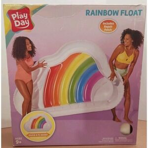 Play Day Inflatable Rainbow Swimming Pool Float 6FT Cloud Shape NIB